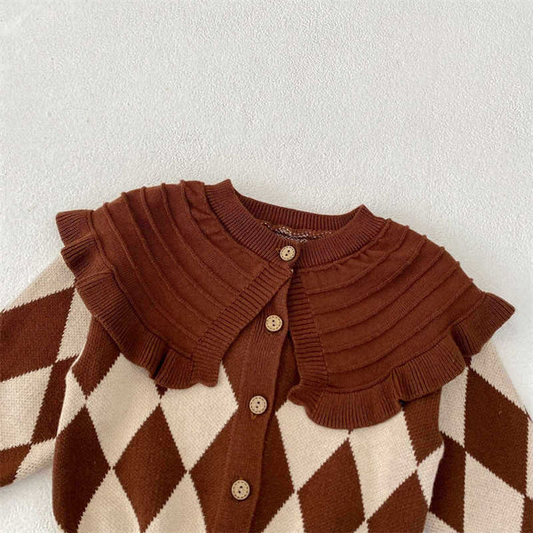 Baby Girl's Large Lapel Plaid Cardigan Sweater