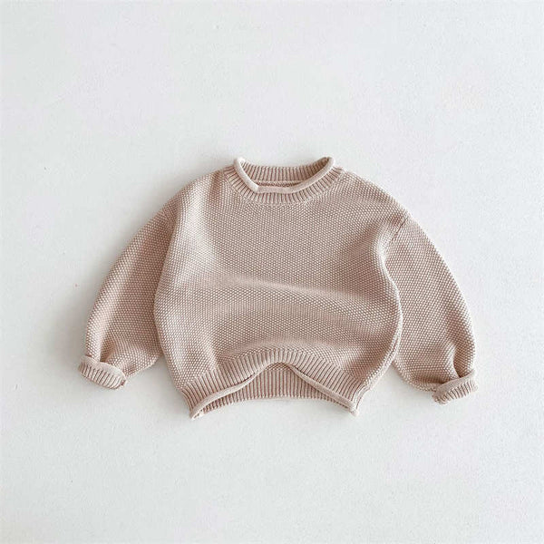 Solid Color Knitted Crew Neck Top