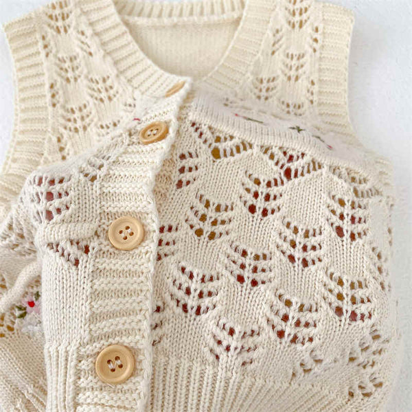 V-neck Versatile Flower Embroidered Knitted Vest