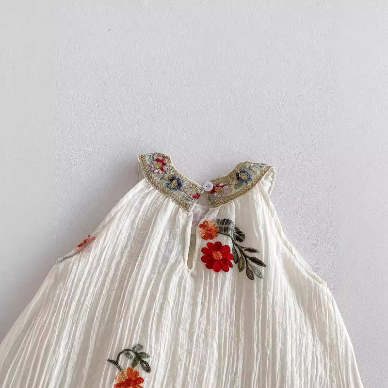 White Embroidered Sleeveless Dress