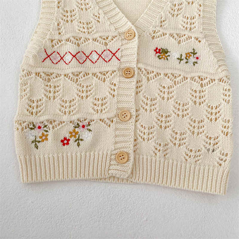 V-neck Versatile Flower Embroidered Knitted Vest