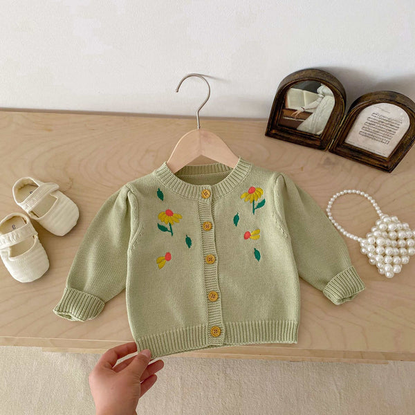 Baby and Toddler Embroidered Flower Knitted Sweater