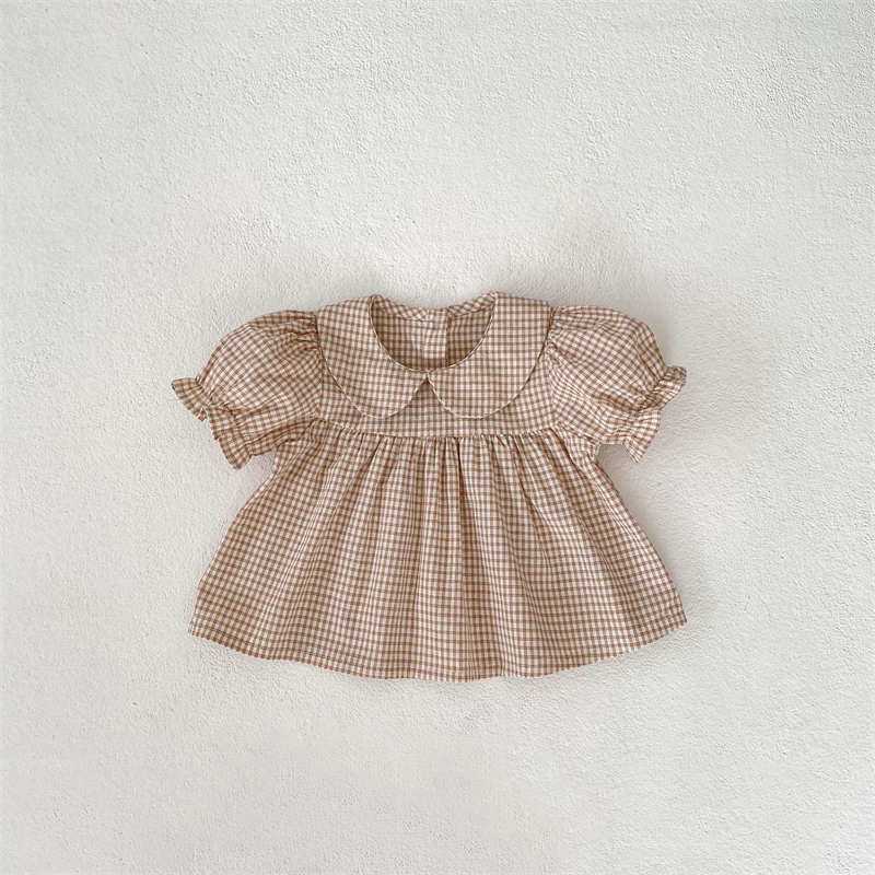 Baby Doll Collar Plaid Romper Two-piece Set