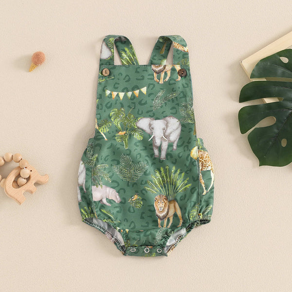 Baby Elephant and Lion Print Triangle Romper