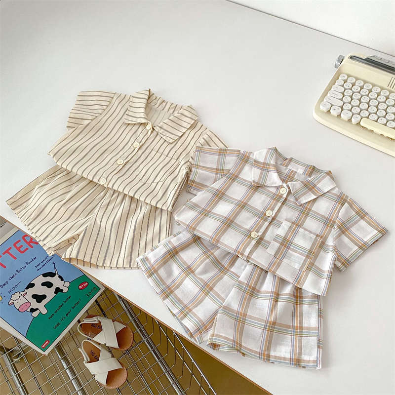 Boys' Checkered Striped Short Two-piece Set