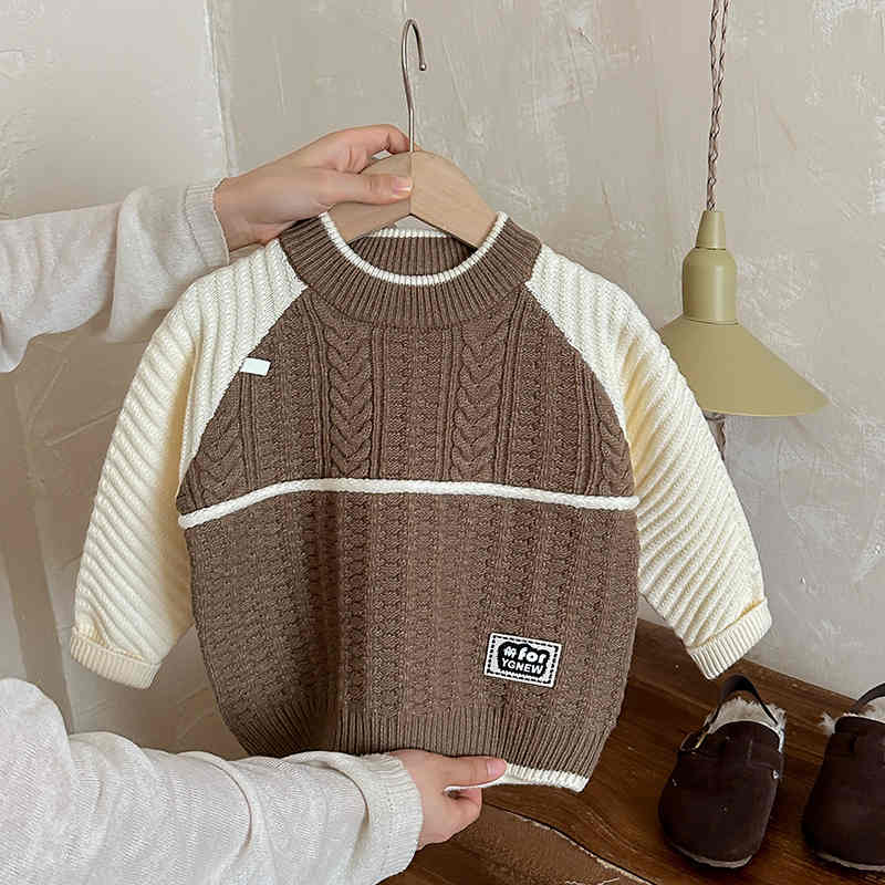 Round Neck Colorblock Kids Knitted Sweater