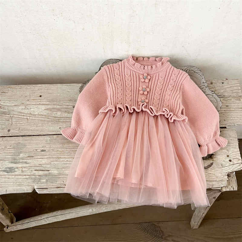 Sweater Mesh Dress for Baby Girls