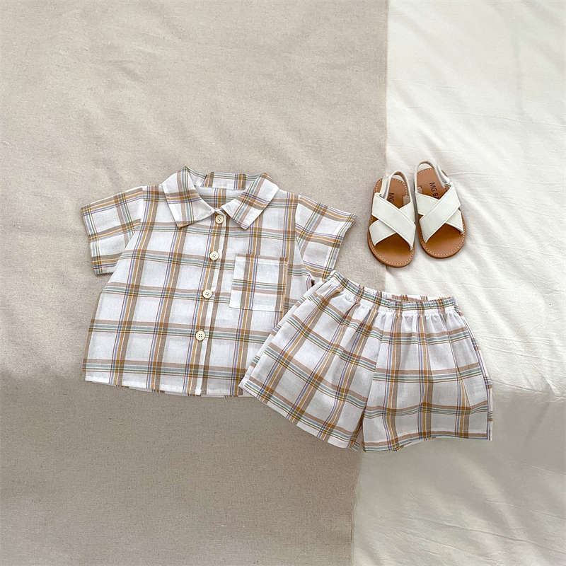 Boys' Checkered Striped Short Two-piece Set