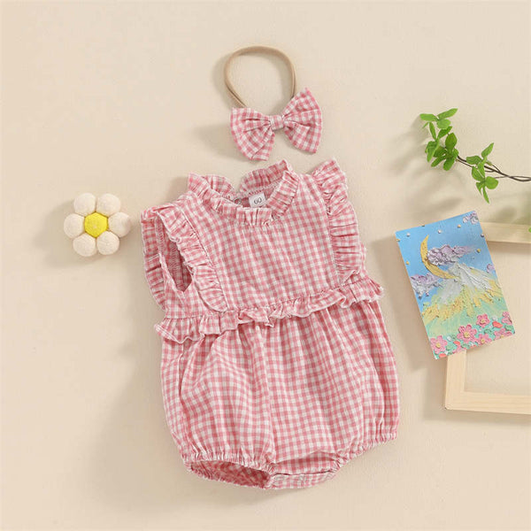 Baby Sleeveless Laces Plaid Clothes