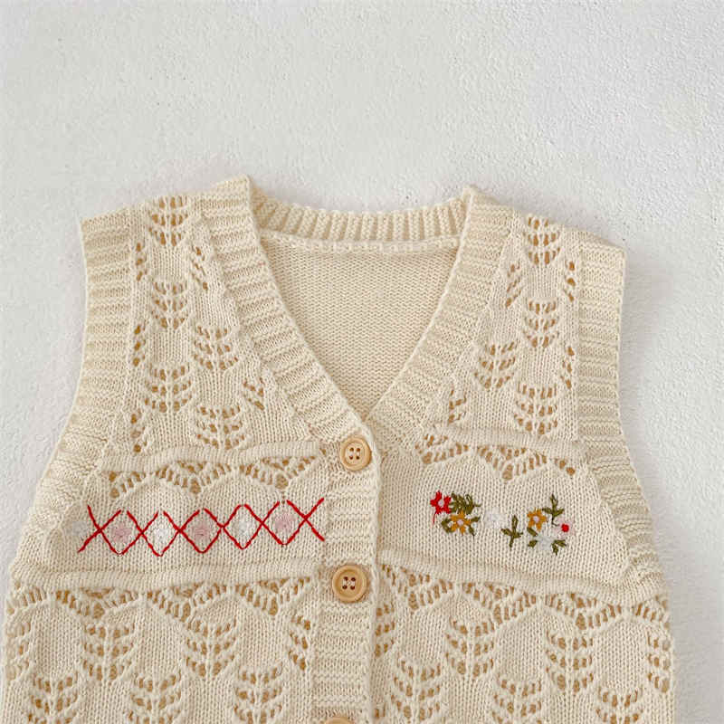 V-neck Versatile Flower Embroidered Knitted Vest