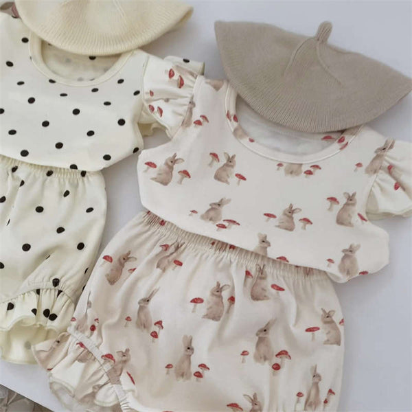 Baby Polka Dot Bunny Flying Sleeve Top Set