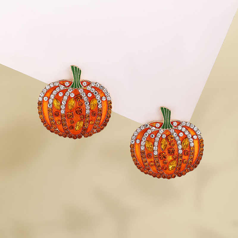 Rhinestone Pumpkin Halloween Earrings