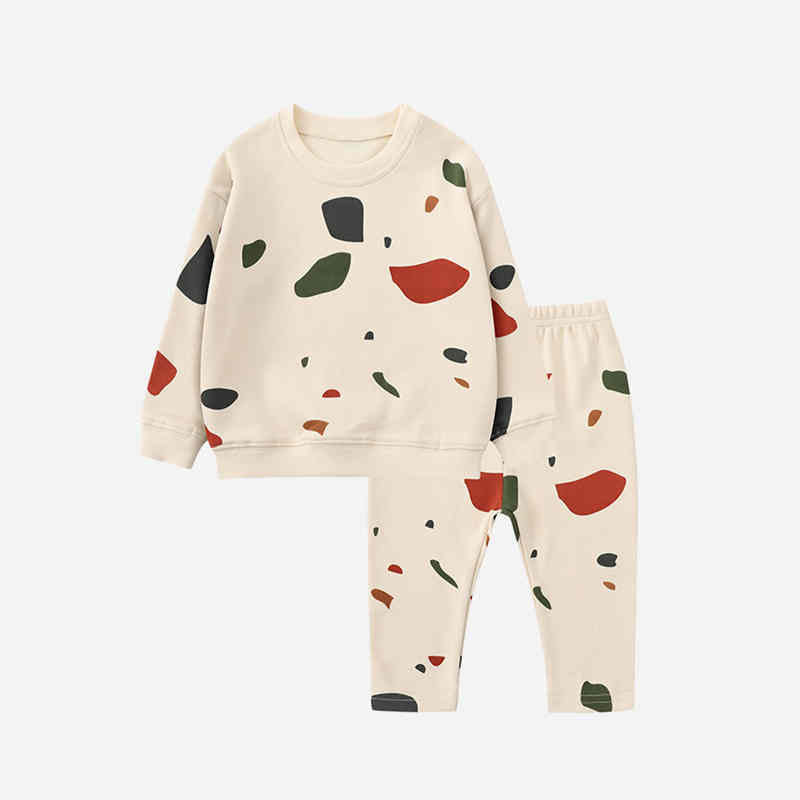 Printed Long-sleeved Two-piece Suit for Boys and Girls