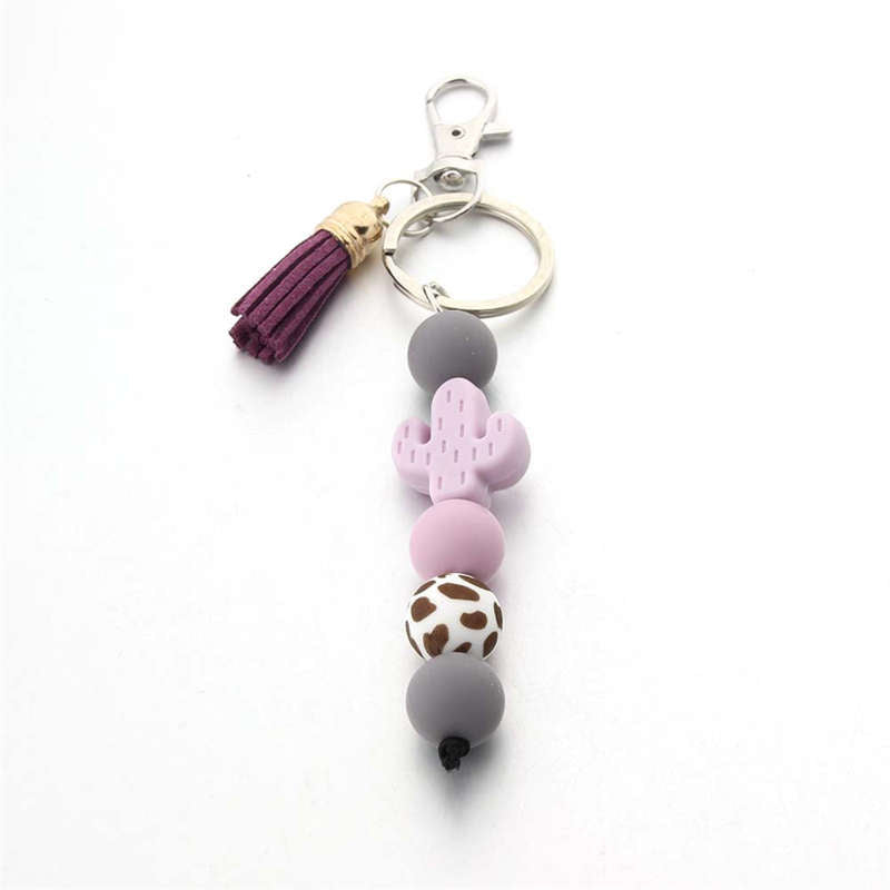 Cactus Silicone Bead Keychain