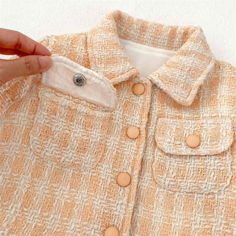 Double Pocket Plaid Baby Lapel Coat