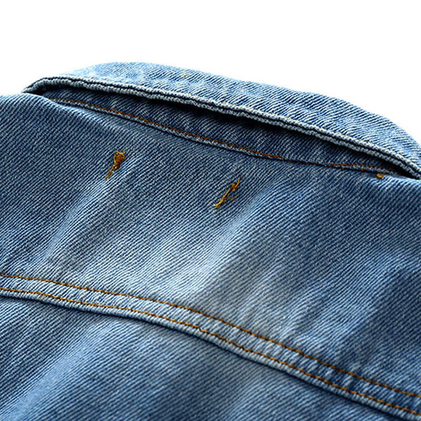 Children's Denim Jacket with Holes and Rose Embroidery