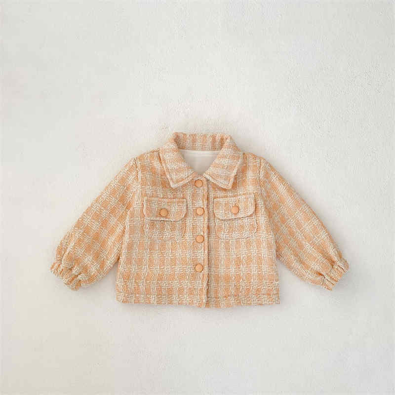 Double Pocket Plaid Baby Lapel Coat