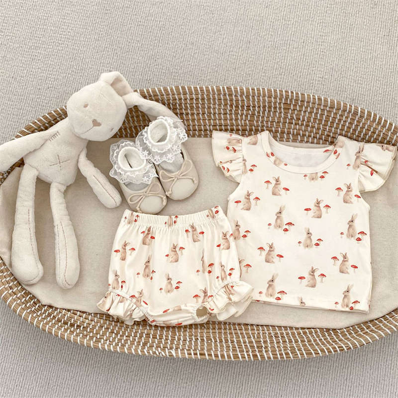 Baby Polka Dot Bunny Flying Sleeve Top Set