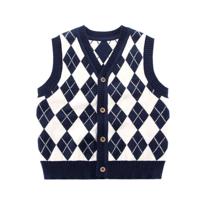 Vest V-neck Plaid Button-down Vest Children's Sweater