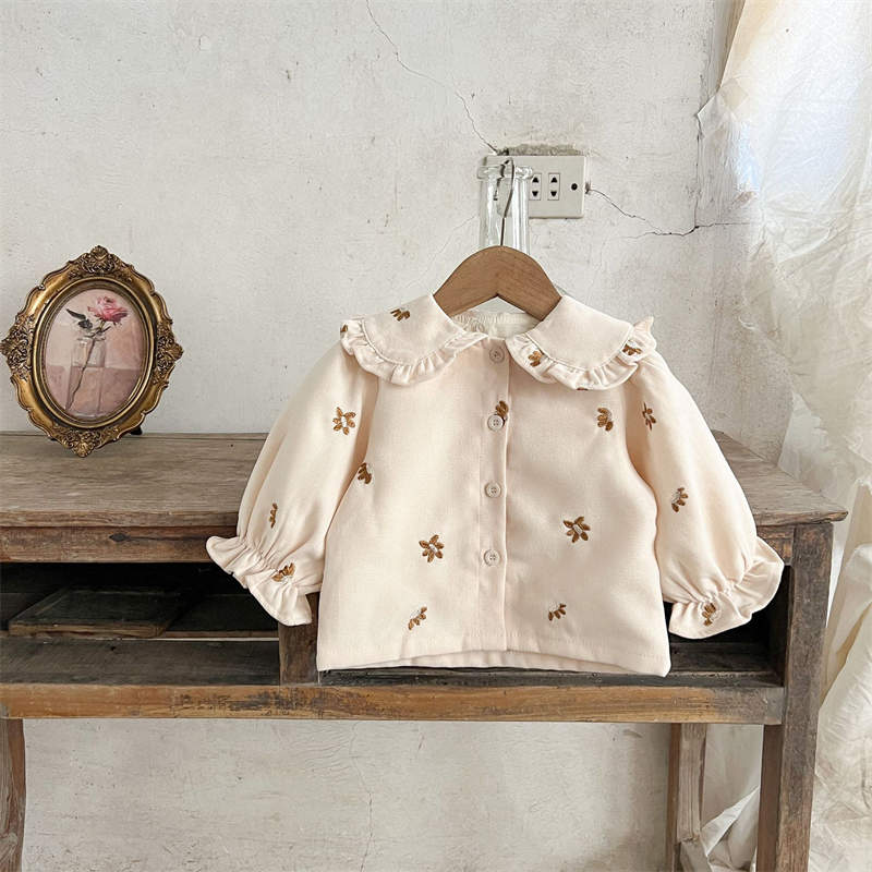 Girls Corduroy Embroidered Lapel Shirt + Jeans Set