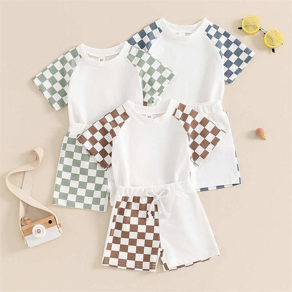 Color Block Checkerboard Boys Sports Suit