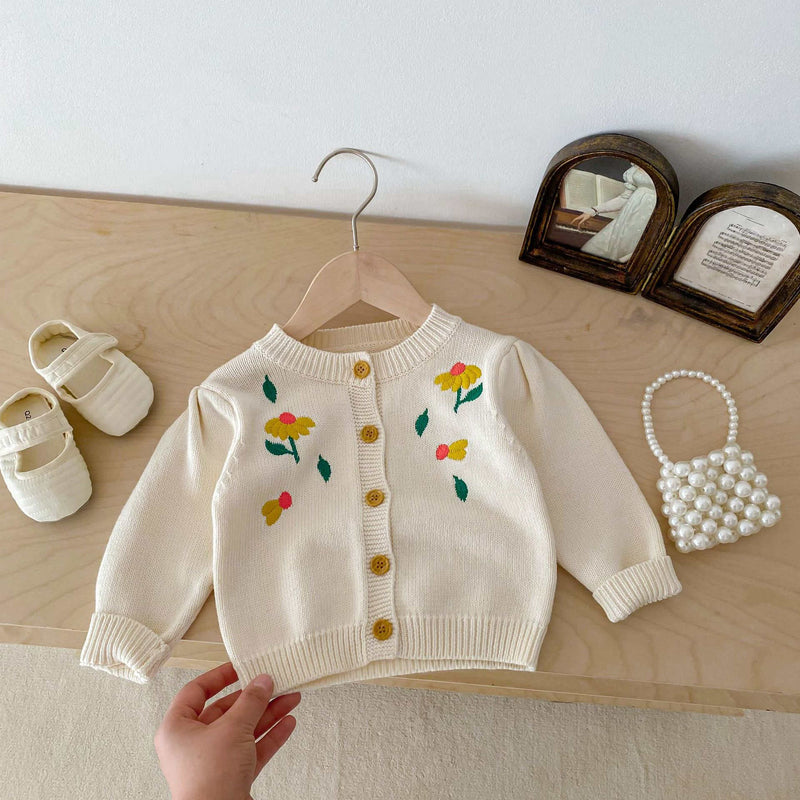 Baby and Toddler Embroidered Flower Knitted Sweater