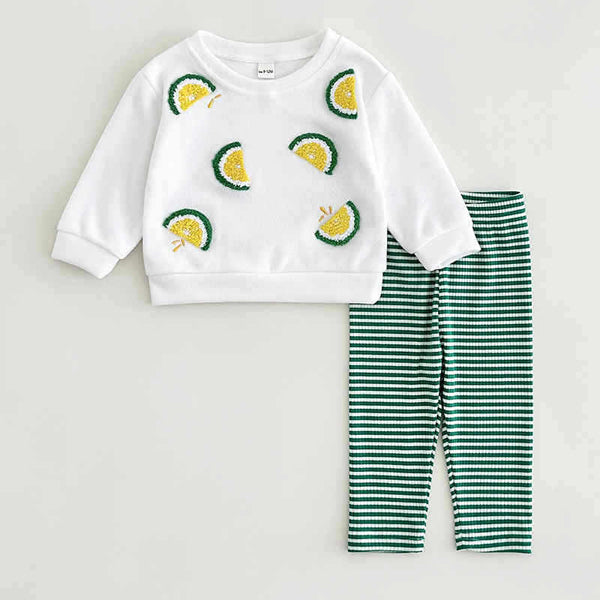 Baby Fruit Embroidered Long-sleeved Two-piece Suit