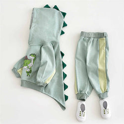 Boys and Girls Little Dinosaur Hooded Long-sleeved Two-piece Suit