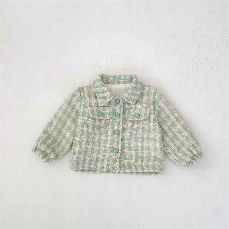 Double Pocket Plaid Baby Lapel Coat