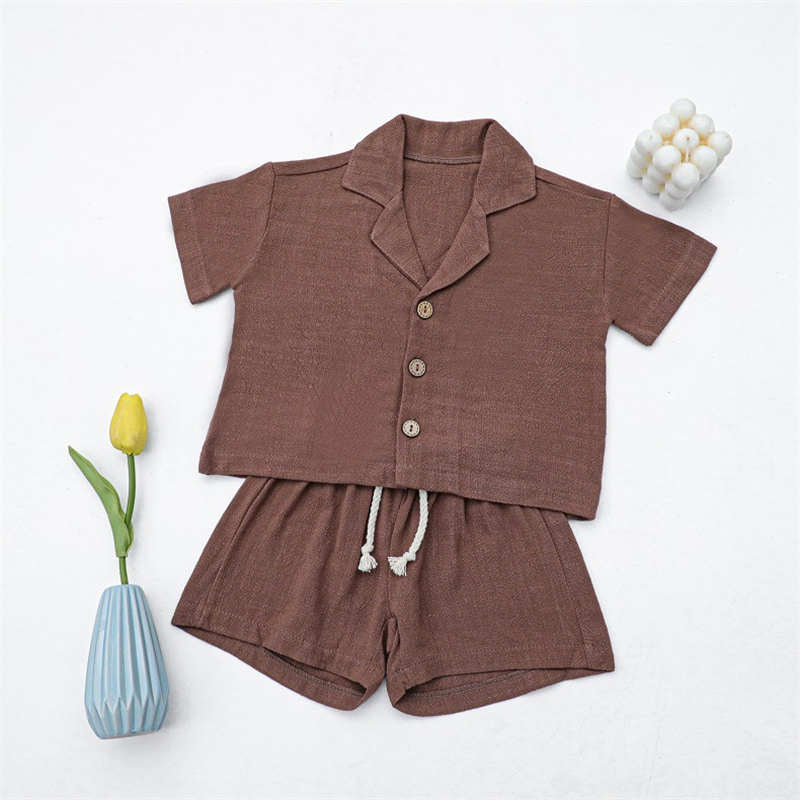 Children's Solid Color Cotton and Linen Shirt Set