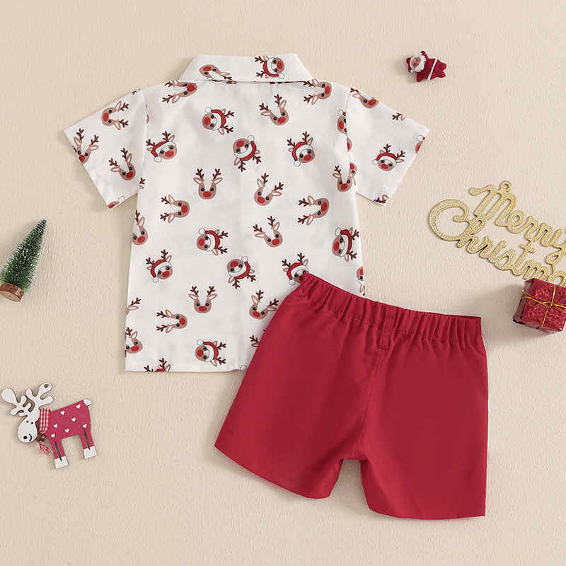 Deer Print Bow Tie Shirt Two-Piece Set