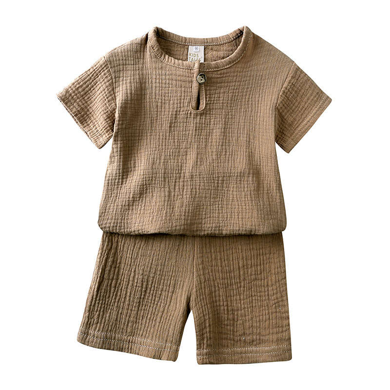 Cotton and Linen Button Short-sleeved T-shirt Suit