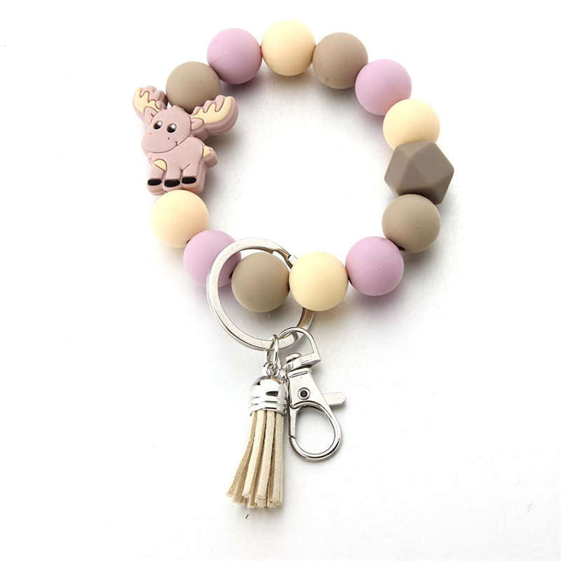 Silicone Bead Animal Charm Tassel Keychain Wristlet