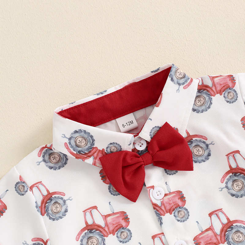 Children's Tractor Print Short-sleeved Shirt and Shorts Set