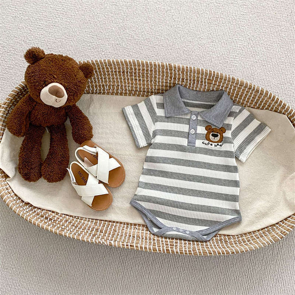 Short-sleeved Striped Bear Crawl Suit Baby