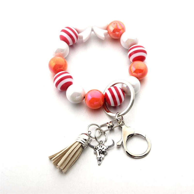 Tassel Keychain Silicone Bead Women Bracelet Wrist Key Ring