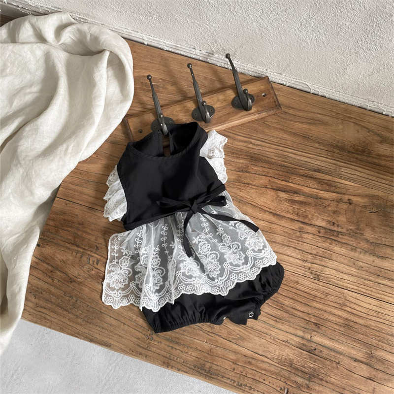 Black and White Baby Mesh Skirt Rompers