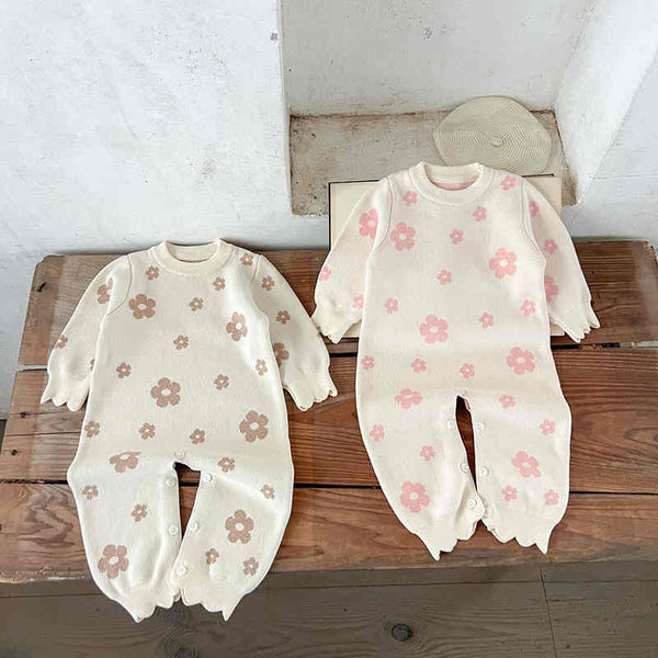 Flower Knitted Baby Girls Bodysuit