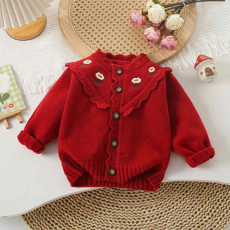 Flower Embroidered Knitted Cardigan Sweater