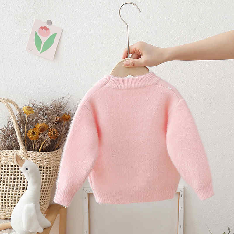 Bear Embroidered Furry Knitted Sweater