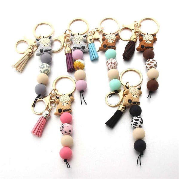 Cow Bead Keychain for Backpack Car Keys