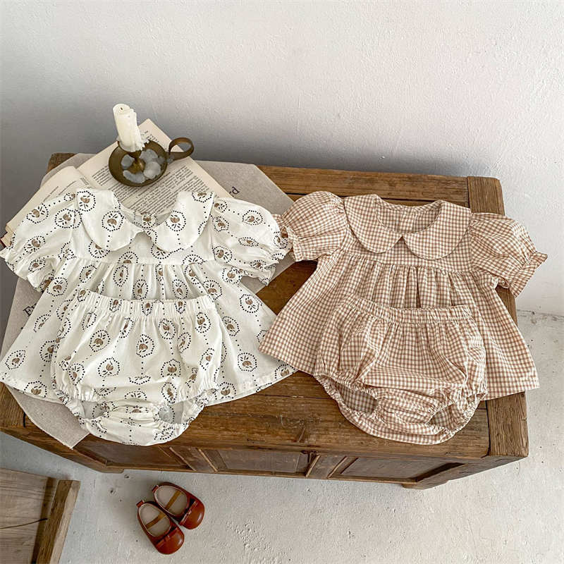 Baby Doll Collar Plaid Romper Two-piece Set