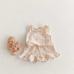 Lace Heart Vest Shorts Girls Set