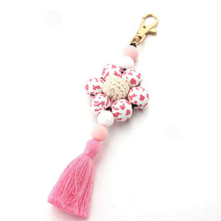 Flower Wooden Bead Tassel Keychain