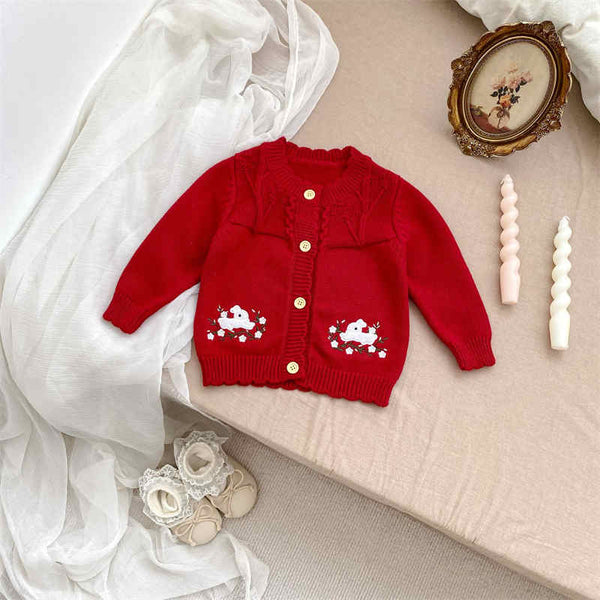 Rabbit Embroidery Knitted Cardigan Sweater