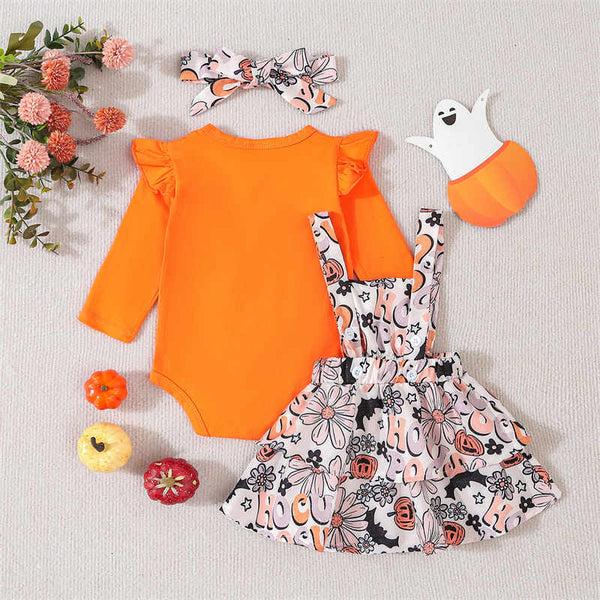 Infant Halloween Printed Long Sleeve Top + Overall Skirt