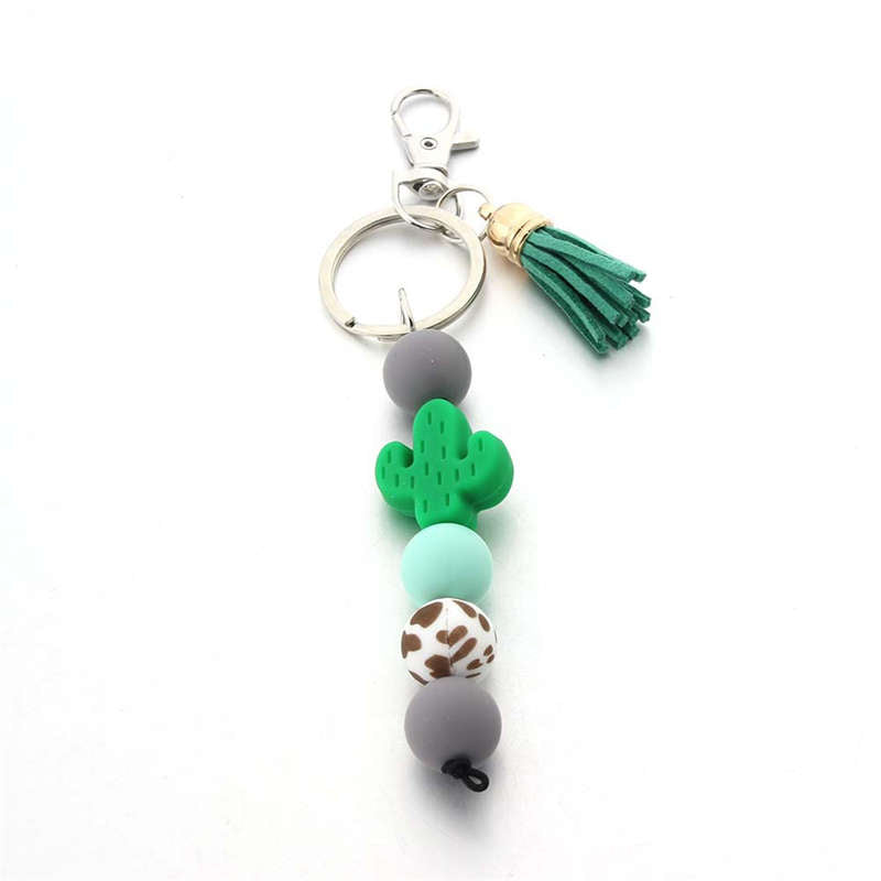 Cactus Silicone Bead Keychain