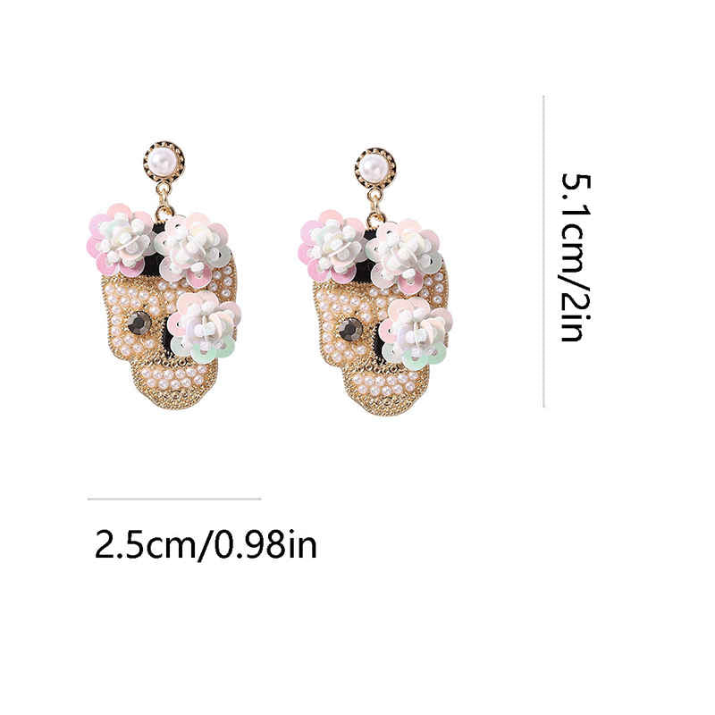 Sequin Flower Skull Halloween Earrings