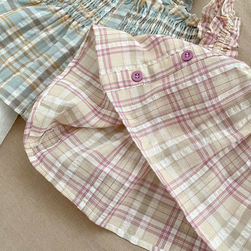 Plaid Lace Suspender Shorts Suit