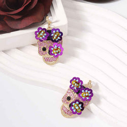 Sequin Flower Skull Halloween Earrings